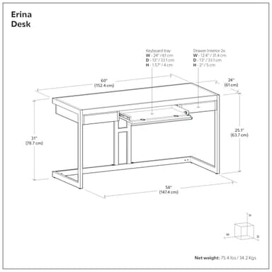 SIMPLIHOME Erina Desk - 60-Inch Wide Solid Acacia Wood and Metal Writing Desk in Distressed Charcoal Brown, Modern Industrial Home Office Computer Table for Study with 2 Drawers and Keyboard Tray - Image 3