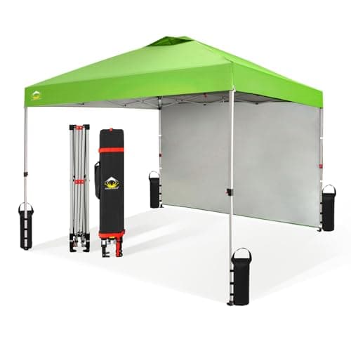 CROWN SHADES 10x10 Pop Up Canopy with 1 Side Wall - Beach Tent with One Push Setup - Outdoor Sun Shade for Events, Parties, Camping - Gazebo with STO-N-Go Cover Bag (Green) - Image 1