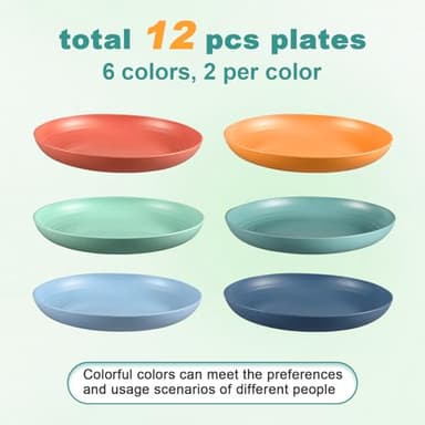 HEYCOME 12 Pcs Unbreakable Deep Dinner Plates Set, 10 inch Reusable Plastic Wheat Straw Plates, Microwave and Dishwasher Safe Plate for Kitchen, Lightweight Plate for Dessert, BPA Free, 6 Colors - Image 3
