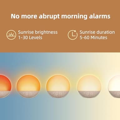 Sunrise Alarm Clock White Noise Machine: Natural Wake Up Light - Dimmable Clock with Bluetooth Speaker for Bedroom - 25 Sleep Sounds for Baby Adults Kids Putty - Image 2