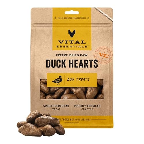 Vital Essentials Duck Hearts Dog Treats, 10 oz | Freeze-Dried Raw | Single Ingredient | Premium Quality High Protein Training Treats | Grain Free, Gluten Free, Filler Free - Image 1