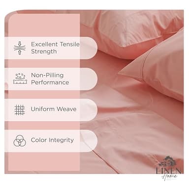 Linen Home 100% Cotton Percale Sheets Queen Size, English Rose, Deep Pocket, 4 Pieces Set - 1 Flat, 1 Deep Pocket Fitted Sheet and 2 Pillowcases, Crisp Cool and Strong Bed Linen - Image 2