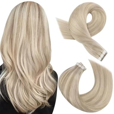 Moresoo Tape in Highlighted Hair Extensions Real Human Hair Ash Blonde Mix with Bleach Blonde Tape in Extensions Human Hair 20 Inch #P18/613 20pcs 50g - Image 1
