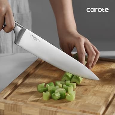 CAROTE 12 Pieces Knife Set, Stainless Steel Kitchen knife Set with Wooden Block, Block Knife Set with High Carbon Steel Blades, Razor-Sharp, Dishwasher Safe - Image 7