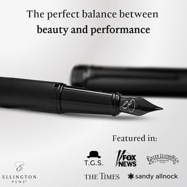 Ellington Pen Luxury Fountain Pen Set - Fountain Pens For Writing - Smooth Medium Nib - Includes Refillable Ink Converter, 3 Ink Cartridges, Gift Box - Calligraphy, Journaling, Sketching (The Stealth) - Image 2
