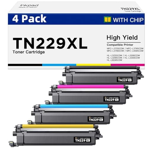 TN229XL 229XL Toner Cartridges for MFC-L3780CDW HL-3280CDW Compatible Replacement with Brother TN229XL TN-229XL TN-229 TN229 Work with MFC-L3720CDW HL-L3220CDW HL-L3300CDW Printers (4 Pack, Bk/C/M/Y) - Image 1