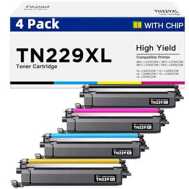 TN229XL 229XL Toner Cartridges for MFC-L3780CDW HL-3280CDW Compatible Replacement with Brother TN229XL TN-229XL TN-229 TN229 Work with MFC-L3720CDW HL-L3220CDW HL-L3300CDW Printers (4 Pack, Bk/C/M/Y) - Image 1