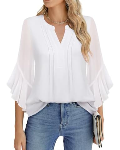 Timeson Work Blouses for Women Fashion 2025: Professional Formal Clothes - Womens Business Casual Tops - Office Attire White Dress Shirts 3/4 Length Sleeve Fall Outfits Interview Career L - Image 1