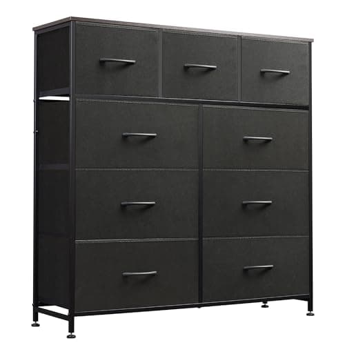 WLIVE 9-Drawer Dresser, Fabric Storage Tower for Bedroom, Hallway, Entryway, Closet, Tall Chest Organizer Unit with Fabric Bins, Steel Frame, Wood Top, Easy Pull Handle, Charcoal Black - Image 1