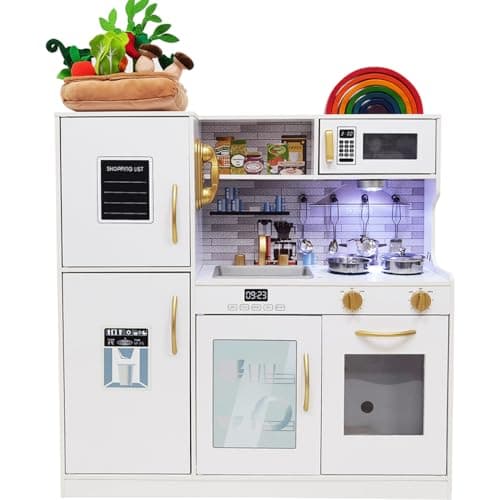 Kids Children Pretend Toy for Babies, Kitchen Playset & Play Kitchen Toy Set with Light, Sink with Faucet, Oven, Microwave, Kitchenware Set Accessories for Ages 3-8 Girls Boys - Image 1