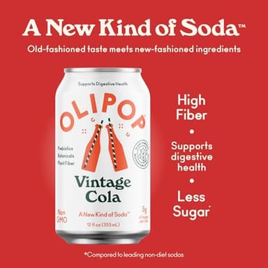 OLIPOP Prebiotic Soda Pop, Vintage Cola, Pantry Pack Packed with Prebiotics, Fiber, and Botanicals, Gluten Free, Vegan, GMO Free, 12oz (12-Cans) - Image 3