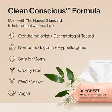 Honest Beauty Fragrance Free Cleansing Makeup Remover Facial Wipes | Plant Based, Hypoallergenic, Gentle for Sensitive Skin | 90 Count - Image 7