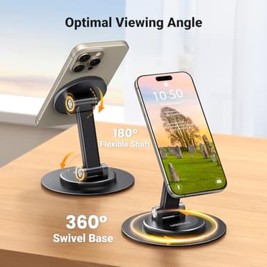 UGREEN Magnetic Phone Stand for MagSafe, Height Adjustable iPhone Stand for Desk with 360° Rotation Compatible for iPhone 17 Air 16 Pro 15 Pro Max 14 Plus 13 12 and MagSafe Case, Black - Image 4