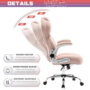 Big and Tall Fabric Pink Office Chair 400lbs-Heavy Duty Executive Desk Chair with Extra Wide Seat, High Back Ergonomic Leather Computer Chair with Tilt Rock&Tension, Padded Armrests-Black - Image 6
