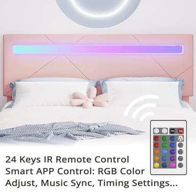 LIKIMIO Twin Bed Frame with LED Lights(Smart APP Control), Upholstered Modern Platform Bed Frame, No Box Spring Needed/Noise-Free/Easy Assembly, Pink - Image 6