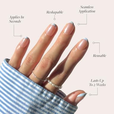 Glamnetic Press On Nails - Into Blue | Glazed Short Oval Fake Nails with Periwinkle French Tips, Reusable Summer Nails | 15 Sizes - 30 Nail Kit with Glue - Image 3