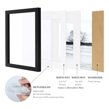 Egofine 8x10 Picture Frames Set of 4, Made of Solid Wood Covered by Plexiglass 4x6 and 5x7 with Mat or 8x10 without Mat, for Table Top Display and Wall Mounting Photo Frame Black - Image 5