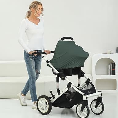 Breathable Car Seat Cover for Babies – Multi-Purpose Soft Rayon Nursing Cover for Breastfeeding, High Stretchy Infant Carseat Canopy, Stroller Cover (Smooth Rayon, Roman Green) - Image 4