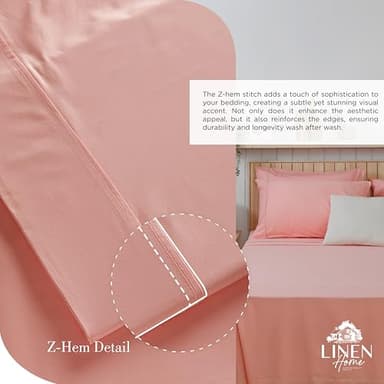 Linen Home 100% Cotton Percale Sheets Queen Size, English Rose, Deep Pocket, 4 Pieces Set - 1 Flat, 1 Deep Pocket Fitted Sheet and 2 Pillowcases, Crisp Cool and Strong Bed Linen - Image 3