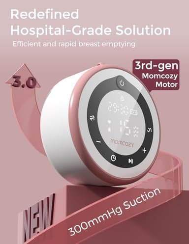 Momcozy Breast Pump V1 Pro Hospital-Grade, Hands-Free & Portable Wearable Pump, Upgraded Electric Pump with 3 Fine-Tuned Rhythms|15 Levels, Come with Leak-Proof DoubleFit Flange, Cozy Red. - Image 2