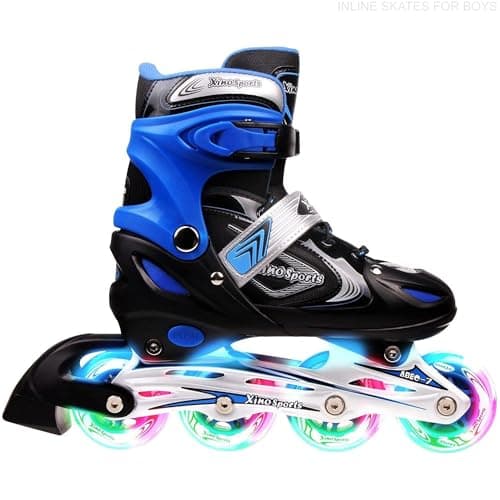 XINO SPORTS Adjustable Inline Skates for Girls - Illuminating LED Light-Up Wheels, Comfortable and Durable Design for Indoor and Outdoor Skating, Great for Beginners (Blue, Medium 1-4) - Image 1