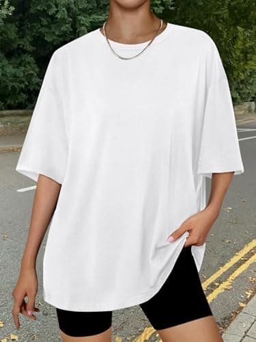 Trendy Queen Womens Oversized Summer T Shirts Fashion Workout Plus Size Tops Short Sleeve Beach Vacation Gym Clothes 2025 White S - Image 6