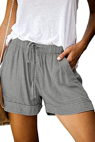 ONLYSHE Women Soft Comfy Cotton Elastic Waist Drawstring Shorts Short Pants Summer Shorts Light Gray XL - Image 1