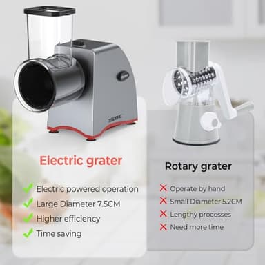 Electric Cheese Grater, Upgraded Salad Maker with 5 Replaceable Stainless Blades, 250W Electric Cheese Shredder, One-Touch Control Vegetable Cutter Kitchen Slicer for Cheeses, Fruits, Nuts - Image 5