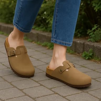 CUSHIONAIRE Hana Womens Clogs | Comfortable Vegan Suede Clogs for Women | Slip On Potato Shoes with Cork Footbed & Arch Support| BROWN 7.5 - Image 7