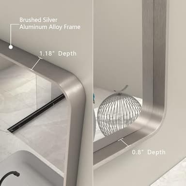 CHARMOR 44x36 Silver Brushed Nickel Bathroom Mirror for Wall, Rounded Rectangle Silver Framed Bathroom Vanity Mirror, Anti-Rust, Shatterproof, Hangs Horizontally or Vertically - Image 2