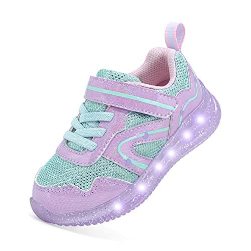 LOUGSIN Toddler Light Up Shoes for Girls Lightweight Mesh Breathable Led Flashing Walking Running Sneakers Toddler Purple 7 - Image 1