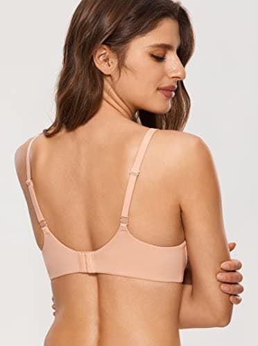 DOBREVA Women's Push Up Bra No Underwire Comfortable Wireless Bras Padded Plunge Blush Beige 32C - Image 3
