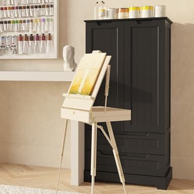 Gizoon Kitchen Pantry Storage Cabinet with Drawers Freestanding Bathroom Storage Cabinets with Doors and Shelves, 47" Small Food Pantry Cabinet for Dining Room Craft Room, Black - Image 4