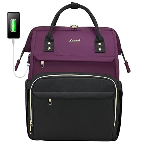 LOVEVOOK Laptop Backpack for Women Fashion Business Computer Backpacks Travel Bags Purse Doctor Nurse Work Backpack with USB Port, Fits 17-Inch Laptop Dark Purple-Black - Image 1