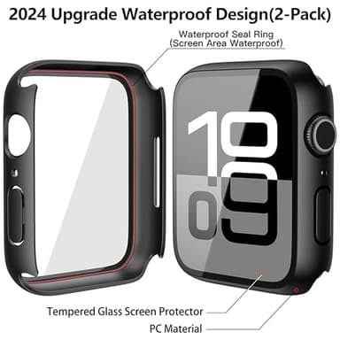 Misxi [2 Pack] Waterproof Hard Case with Tempered Glass Compatible with Apple Watch Series 11 (2025) Series 10 46mm, Ultra-Thin Anti-Fall Protective Cover for iWatch Screen Protector, Matte Black - Image 4