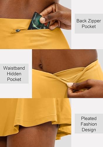 SANTINY Pleated Tennis Skirt for Women with 4 Pockets Women's High Waisted Athletic Golf Skorts Skirts for Running Casual (Yellow_M) - Image 4