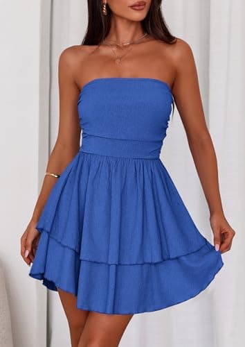 PRETTYGARDEN Women's 2025 Summer Strapless Tube Mini Dress Off Shoulder Smocked Ruffle A Line Flowy Short Party Club Dresses (Royal Blue,Small) - Image 5