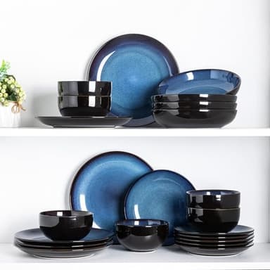 LERATIO Ceramic Dinnerware Sets for 8,Stoneware Plates and Bowls Sets,Handmade Reactive Glaze Dishes Set,Chip Resistant and Scratch Resistant | Oven&Dishwasher & Microwave Safe-Blue(24PCS) - Image 5