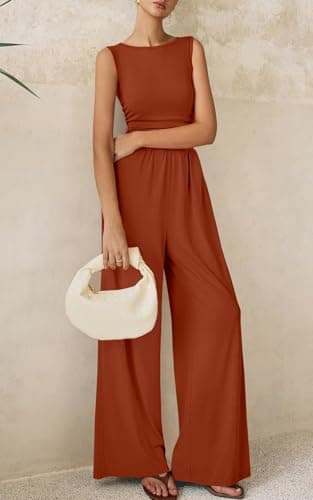 PRETTYGARDEN One Piece Jumpsuits for Women Dressy Casual Sleeveless Crewneck Wide Leg Rompers Jumpers 2025 Vacation Summer Outfits(Brick Red, M) - Image 6