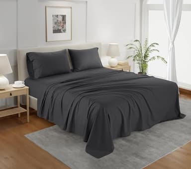 800 Thread Count Egyptian Cotton Sheets Queen Sheet Set Deep Pocket,100% Cotton Bed Sheets Queen Size Set, No Pill Soft & Comfy Naturally Cool Breathable Elasticated Sheet & Pillowcase Sets- Charcoal - Image 8
