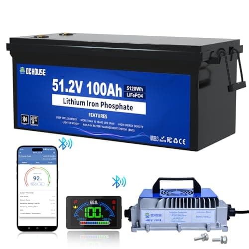 DC HOUSE 48V 100Ah Lithium Golf Cart Battery, Lifepo4 Battery with 48V 18A Lithium Batteries Charger, Built-in Smart 200A BMS, LCD Monitor & Mobile APP, Peak Current 700A (ABS Case) - Image 1