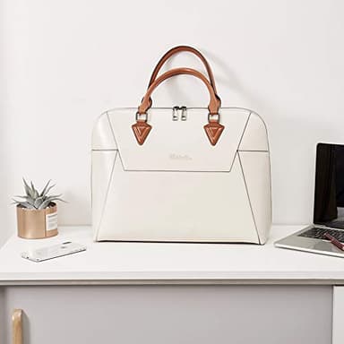 BOSTANTEN Briefcase for Women Leather 15.6 inch Laptop Shoulder Bag Office Work Crossbody Handbag Beige-White - Image 8
