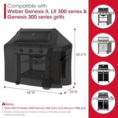 Unicook 58 Inch Grill Cover for Weber Genesis II, LX 300 Series and Genesis 300 Series Gas Grills, Heavy Duty Waterproof Fade Resistant BBQ Cover, All Weather Protection, Compared to Weber 7130 - Image 2