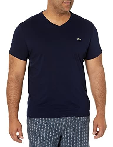 Lacoste Men's Short Sleeve V-Neck Pima Cotton Jersey T-Shirt, Navy Blue, Large - Image 1