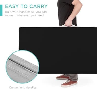 Best Choice Products 4in Portable Queen-Size Mattress, Tri-Fold Mattress for Camping, Guest, Toddler, Foam Plush w/Carry Case - Onyx Black - Image 6