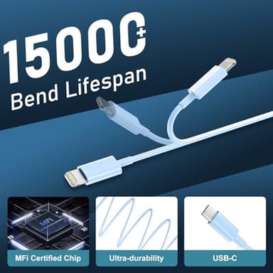 Phone 14 13 12 11 Fast Charger,3FT Long Fast Charging Lightning Cable with 20W USB C Charger Block for Phone 14/14 Pro Max/13/13 Pro Max/12/12 Pro Max/11/11Pro/XS/Max/XR/X,Pad,Blue - Image 6