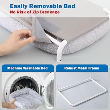 Zakkart Foldable Cat Hammock for Window - Cordless, Embeded Machine Washable Bed, Robust Metal Frame - Cat Window Perch for Large Cats and Kittens (Gray Bolster Bed, Large) - Image 5