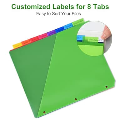 8-Tab Binder Dividers - Index Pockets Divider for 3 Ring Binders, 3-Hole Plastics Sheets Protectors for US Letter Size in 0.5'', 1'', 2'', 3 inch Binders, 8 Colors (XY004) (1 Pack) - Image 3