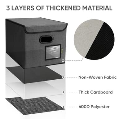 BALEINE File Organizer Box with Lid, Collapsible File Folder Organizer with Plastic Slide, Hanging File Folder Box for Office Document Storage (1 Pack, Black) - Image 6