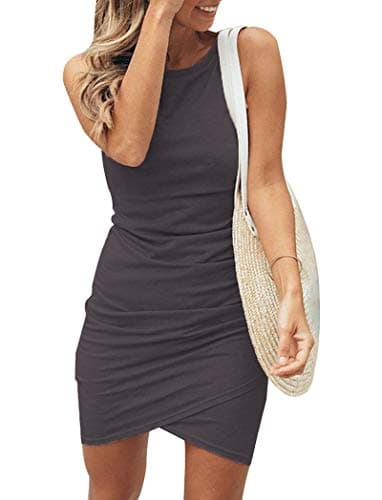 BTFBM Women Summer Dresses 2025 Sleeveless Tank Crew Neck Casual Ruched Bodycon Party Club Beach Short Mini Dress(Dark Grey, Medium) - Image 1